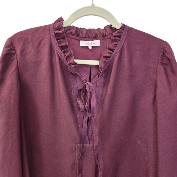 Parker Ruffle Neck Puff Sleeve V-Neck Blouse Size Small - Picture 4 of 6